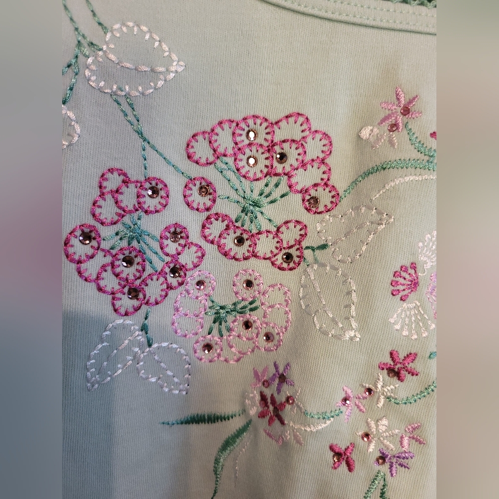 Alfred Dunner mint green short sleeved shirt with pretty purple flowers size xl - Picture 5 of 7